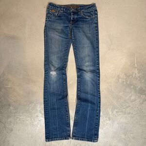 DC Shoes DC Denim Womens extreme Low Rise Straight Leg Distressed Jeans Blue 25